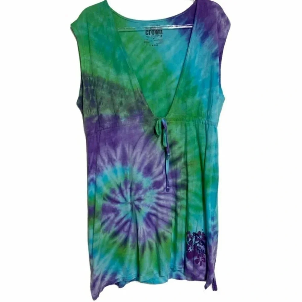 American Crown M green purple tie dyed‎ cover up